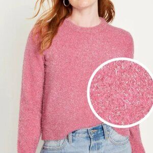 Old Navy Women's Sparkly Pink Crew Neck Sweater